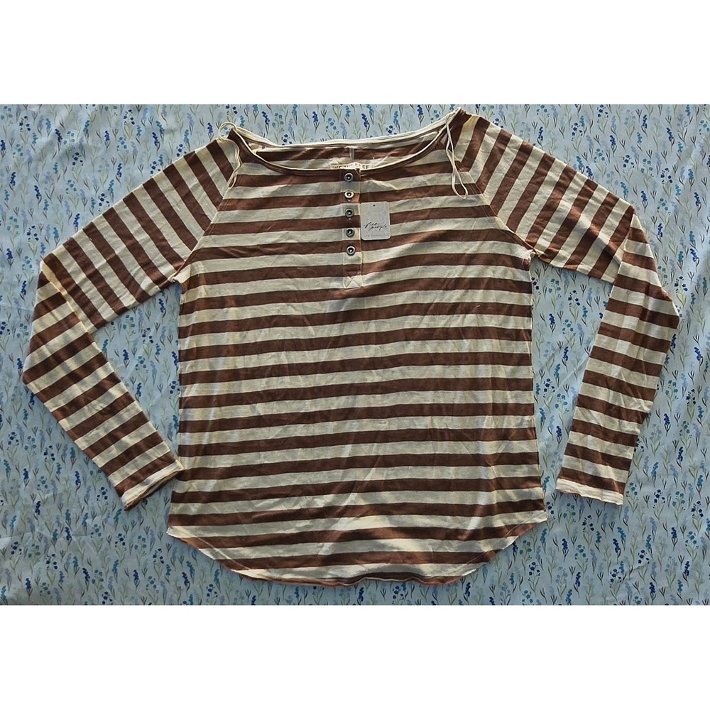Free‎ People We The Free Mocha Combo Striped Henley Top OB2458272 Mens Size M